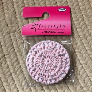 Little girl hair bun covers.  Pink and black.